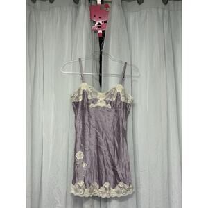 Y2K VTG EXPRESS Design Studios Purple Silk Lace Babydoll Cami SM Fairy Coquette